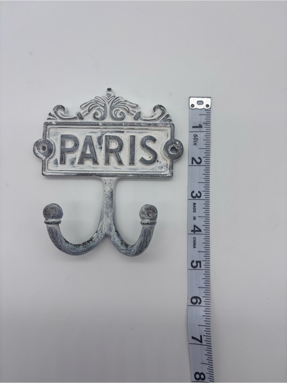 Paris Double Hook Wall Decor - Whitewash Finish - Picture 5 of 5